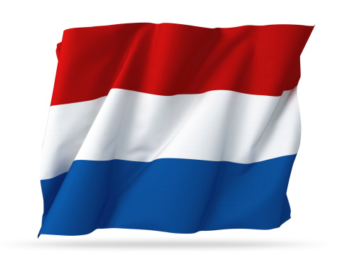 Waving flag of Netherlands with highly detailed textile texture pattern.