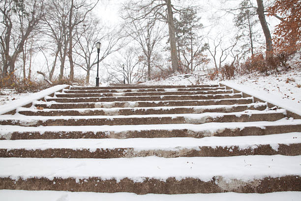 istock Stair at Kissena Park during snowing day 462036769