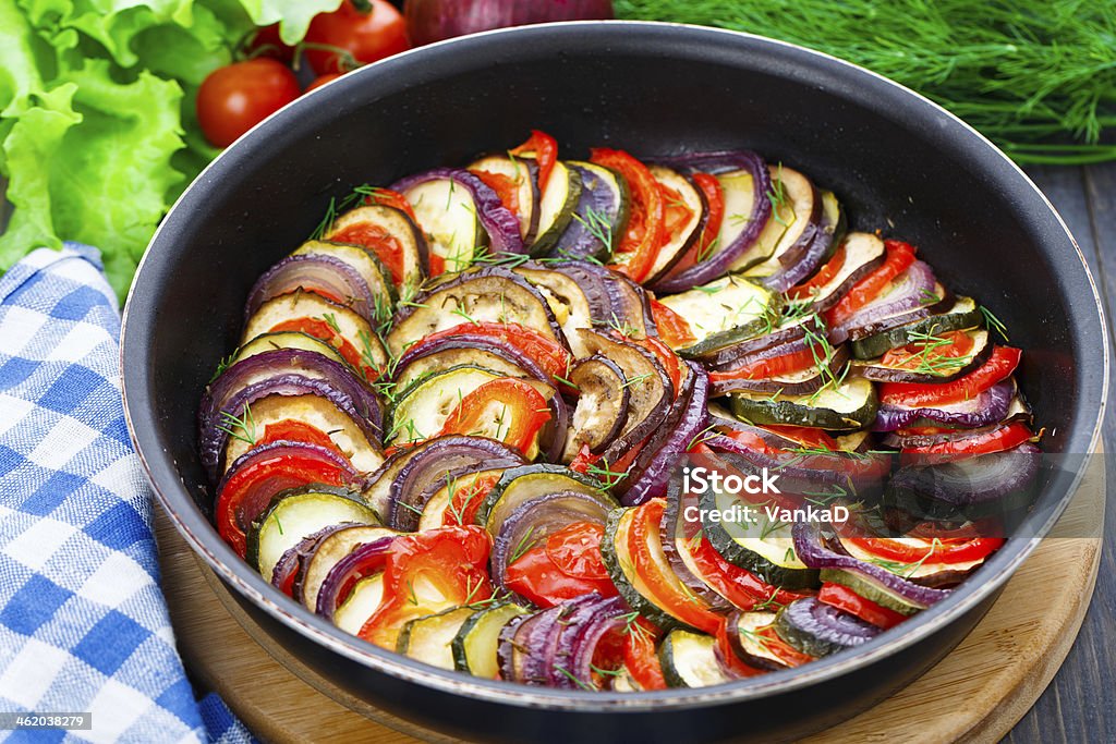Ratatouille in a pan Delicious freshly cooked ratatouille in a pan Close-up Stock Photo