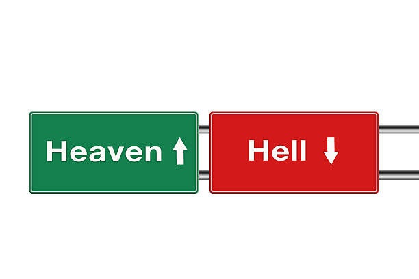 niebo to hell znak drogowy. - heaven hell road sign sign stock illustrations