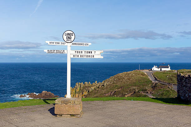 Lands End Cornwall England English tourist attraction stock photo