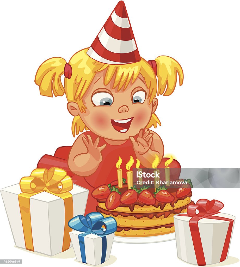 Cô Bé Vui Vẻ Ăn Mừng Sinh Nhật Của Mình Hình minh họa Sẵn có - Tải ...