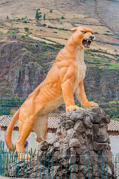 Puma statue in Calca at the peruvian Andes on Cuzco Peru South America