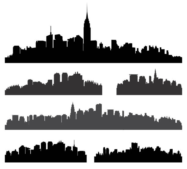 ilustraciones, imágenes clip art, dibujos animados e iconos de stock de silueta vector de la ciudad. - new york