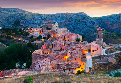 evening view of mountains town in Aragon. Albarracin, Teruel
