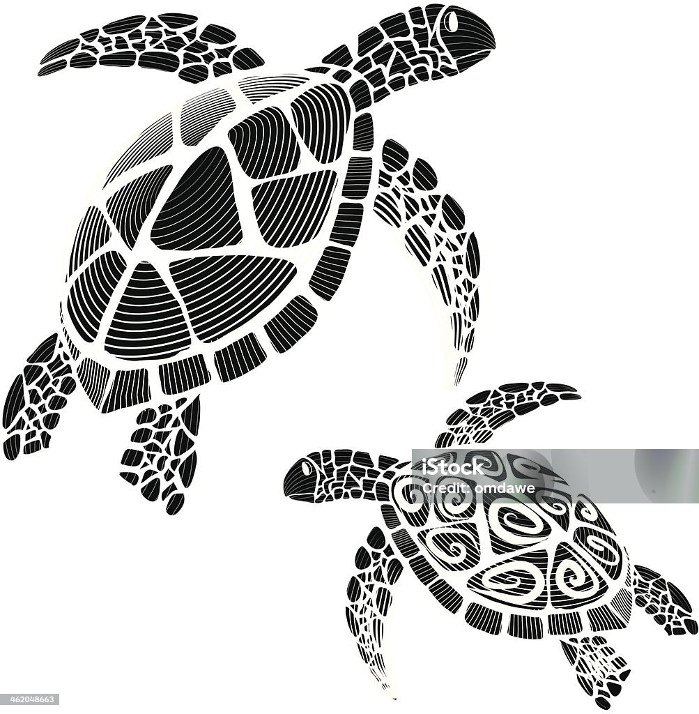 Hawksbill Sea Turtle Silhouettes Swirl Tribal Sea Turtle stock vector