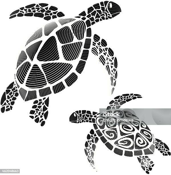 Hawksbill Sea Turtle Silhouettes Swirl Tribal Stock Illustration - Download Image Now - Sea Turtle, Vector, In Silhouette