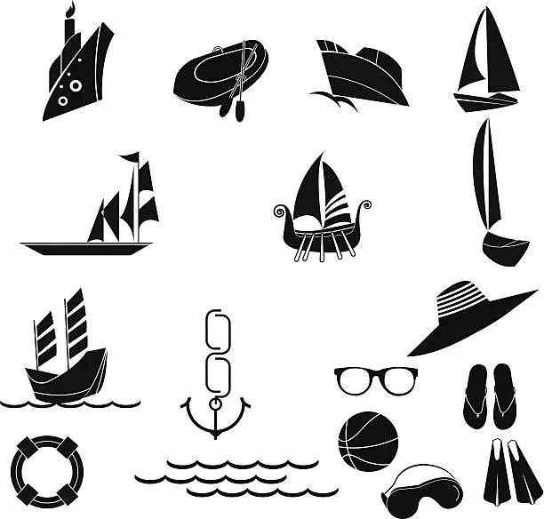 Vector illustration of nautical and summer icons