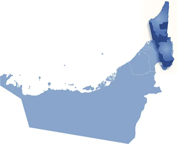 Vector illustration of Map of United Arab Emirates where Ras al -Khaimah, pulled