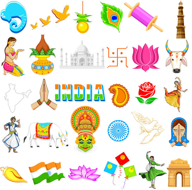 ilustraciones, imágenes clip art, dibujos animados e iconos de stock de icono de india - ganesha om symbol indian culture hinduism