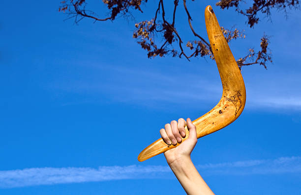 Boomerang in front of a blue sky Boomerang in front of a blue sky boomerang stock pictures, royalty-free photos & images