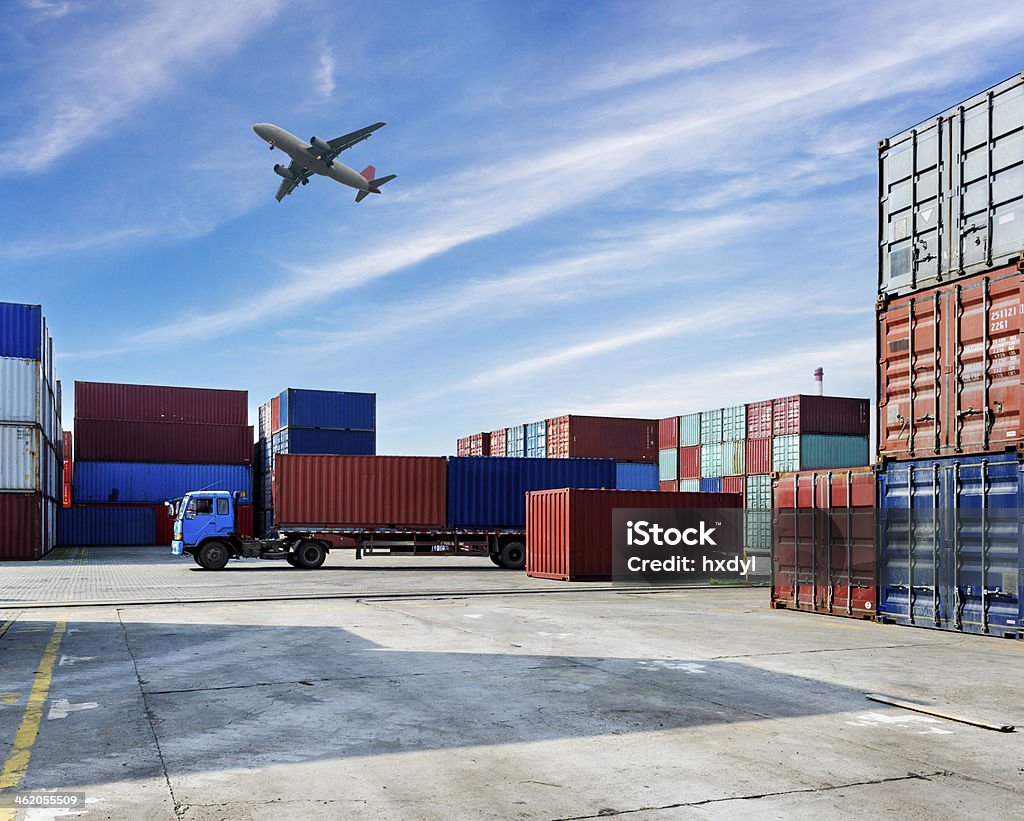 industrial port with containers Blue Stock Photo