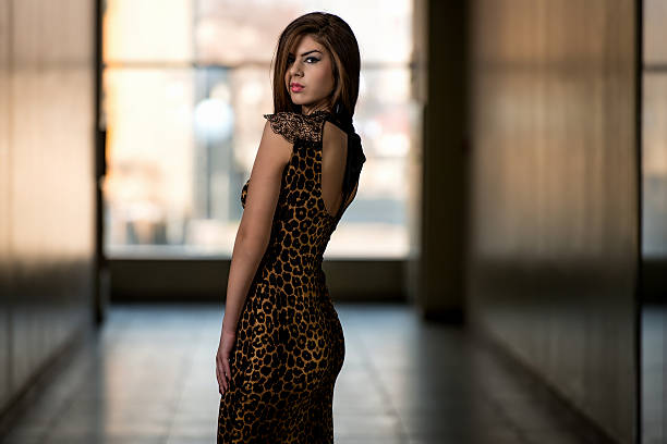 istock Model Wearing A Dress With Animal Print 462059205