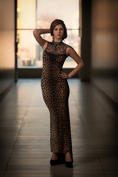 istock Model Wearing A Dress With Animal Print 462059741