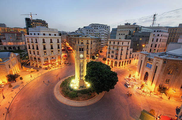 Aerial view of downtown Beirut, Lebanon at dusk Downtown Beirut, Lebanon lebanon beirut stock pictures, royalty-free photos & images