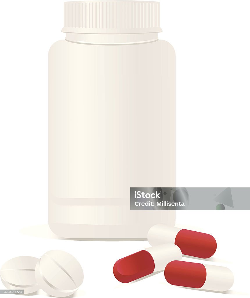 Container with pills. Container with pills. Vector illustration. Bottle stock vector