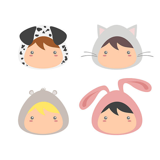 키즈 페트 의상을 입고 - dalmatian rabbit stock illustrations