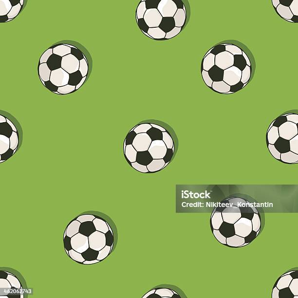 Vettore Seamless Pattern Di Palla Di Calcio Su Sfondo Verde - Immagini vettoriali stock e altre immagini di Campo da calcio