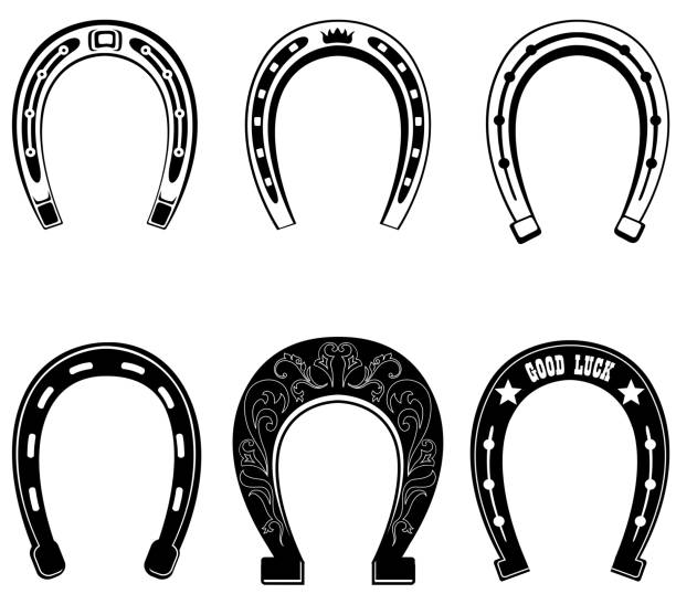 Horse shoe Set. Lucky steel horseshoes vector set isolated on white background. horseshoe horse luck good luck charm stock illustrations