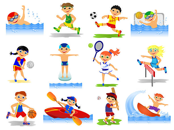 illustrations, cliparts, dessins animés et icônes de ensemble de sports d'été - tennis child athlete sport