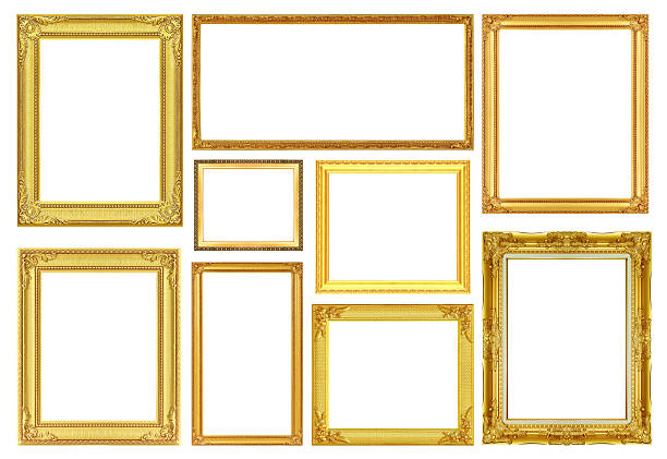 antique gold frame on the white background