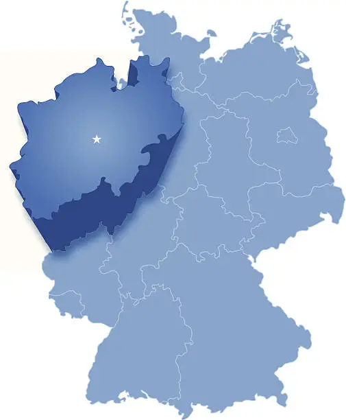 Vector illustration of Map of Germany where North Rhine-Westphalia (Nordrhein-Westfalen) is pulled out