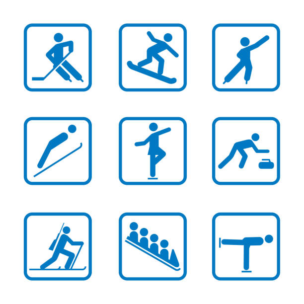 ilustraciones, imágenes clip art, dibujos animados e iconos de stock de conjunto de iconos de deporte de invierno - snowmobiling silhouette vector sport