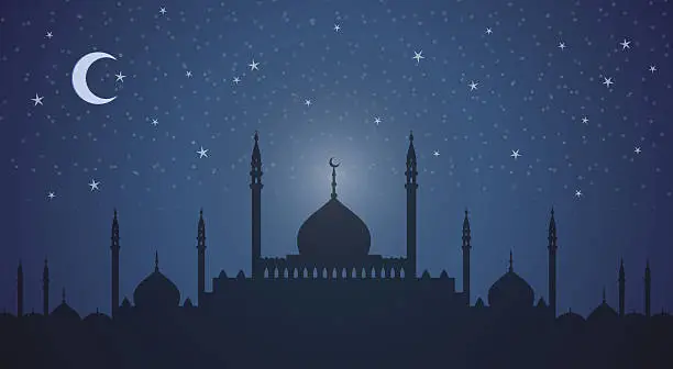 Vector illustration of Minarets and domes at night