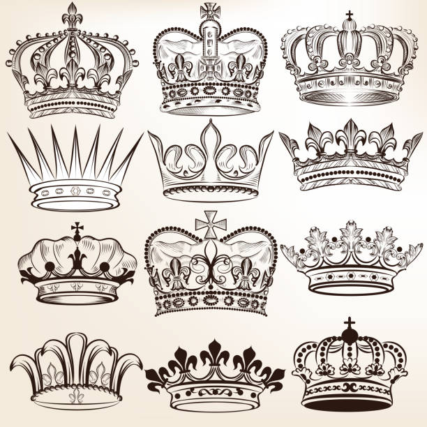 sammlung von vektor heraldic design für königlichen kronen - lily fleur de lys king flower stock-grafiken, -clipart, -cartoons und -symbole