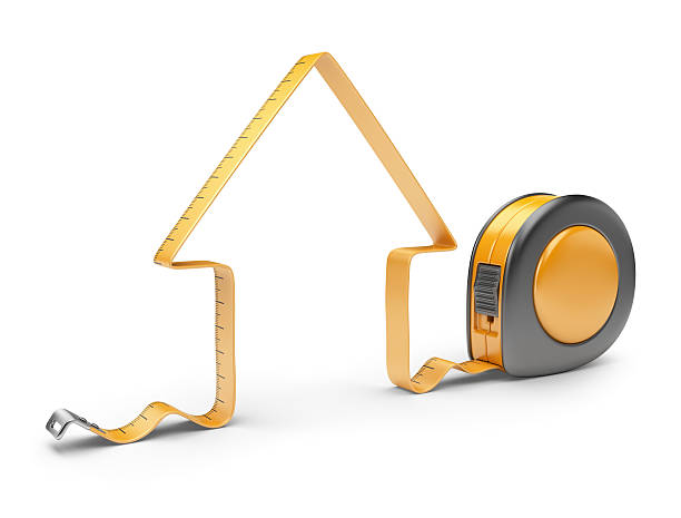House and measuring tape. Construction tool. 3D Icon isolated stock photo