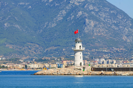 Lighthouse in port of the city of Alania, Turkey
