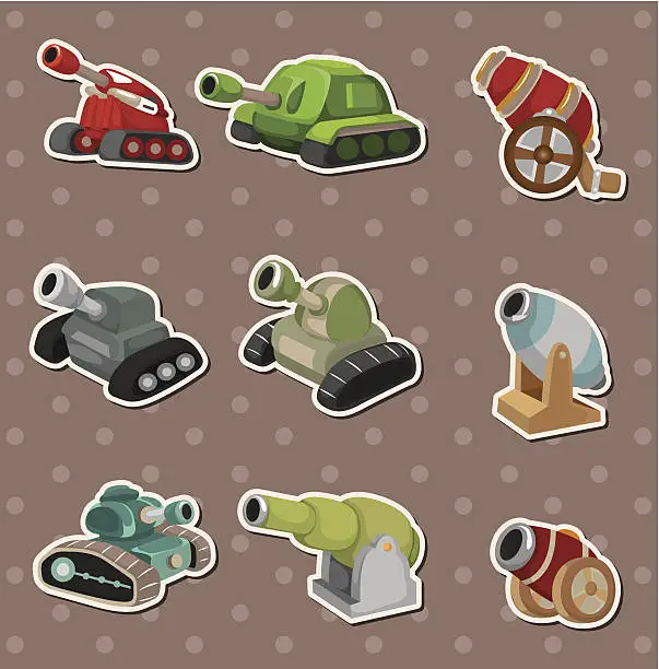 Vector illustration of cartoon Tank and Cannon Weapon stickers