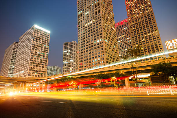 istock light trails on the modern building background in shanghai china 462089187
