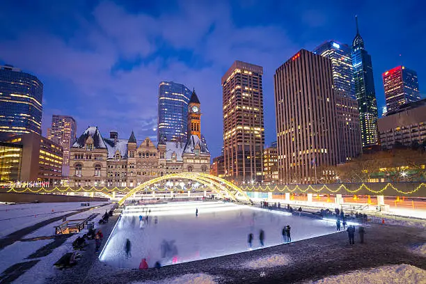 Photo of Ice skating in Nathan Phillips Square at night