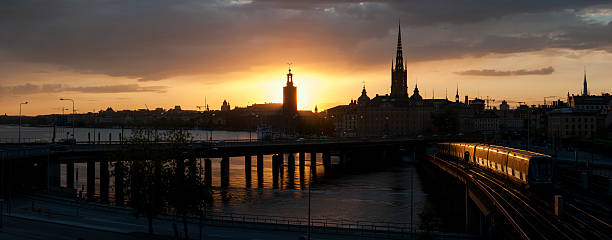 Sunset over Old Town (Gamla Stan) in Stockholm.  Picture from Slussen.