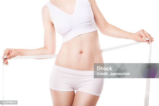 Slimming Woman Measuring Thigh With Tape Stock Photo - Download Image Now - Adhesive Tape, Animal Body, Animal Body Part