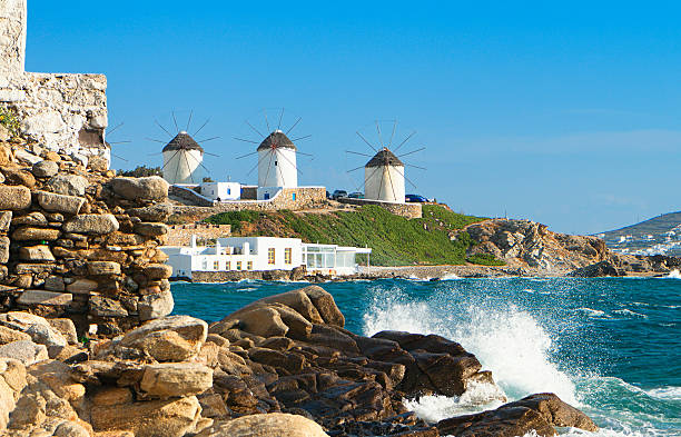 The old windmills of Mykonos island in Greece