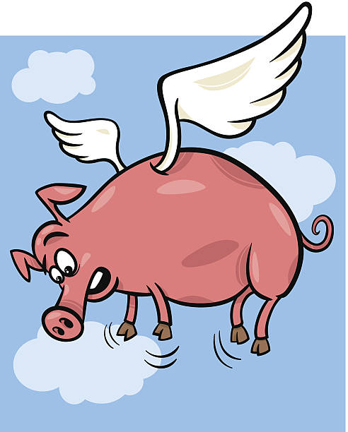 illustrazioni stock, clip art, cartoni animati e icone di tendenza di maiali che volano illustrazione fumetto - when pigs fly