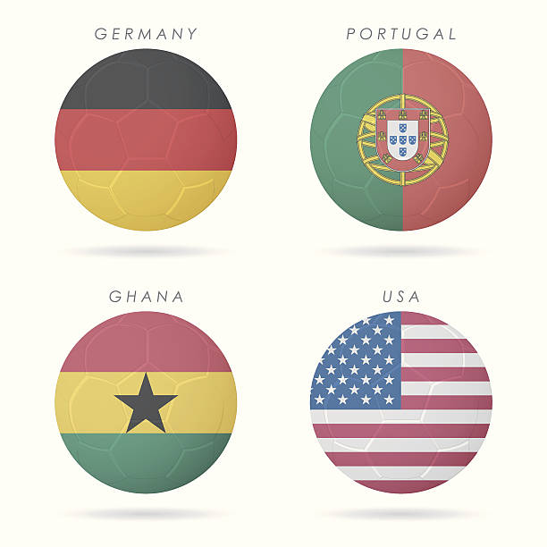 флаги стран на футбольный мяч иллюстрация - portugal ghana stock illustrations