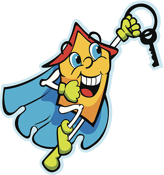 Happy House Superhero with key vector art illustration