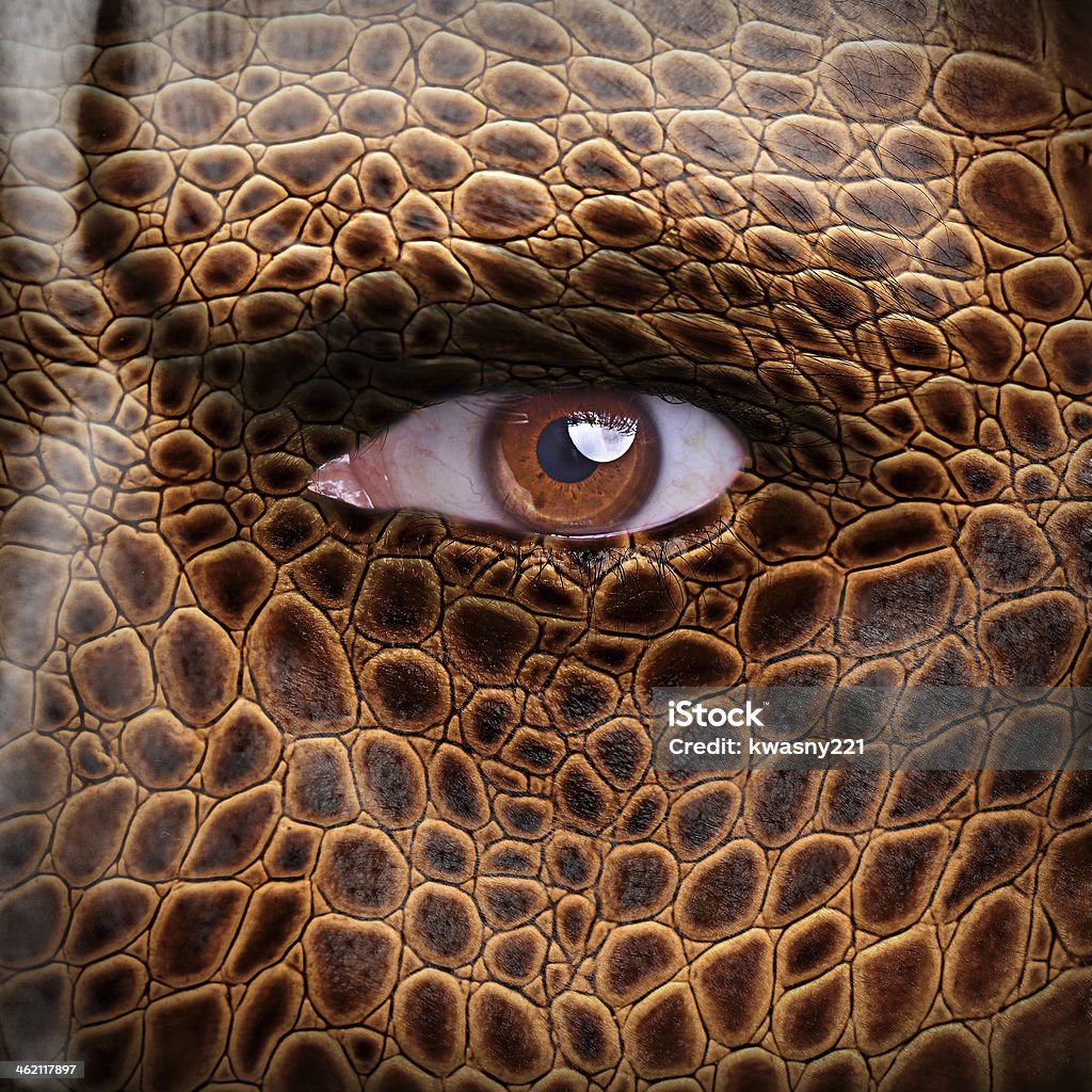 Dragon face Lizard skin pattern on angry man face - nature concept People Stock Photo