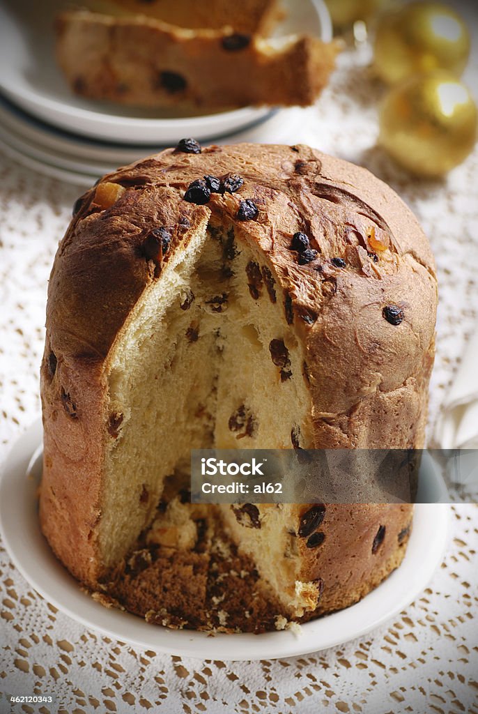 Panettone Italian dessert cut panettone - a traditional Italian dessert Baked Pastry Item Stock Photo