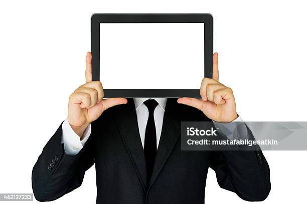 Businessman Showing Digital Tablet Isolated On White Background Stock Photo - Download Image Now