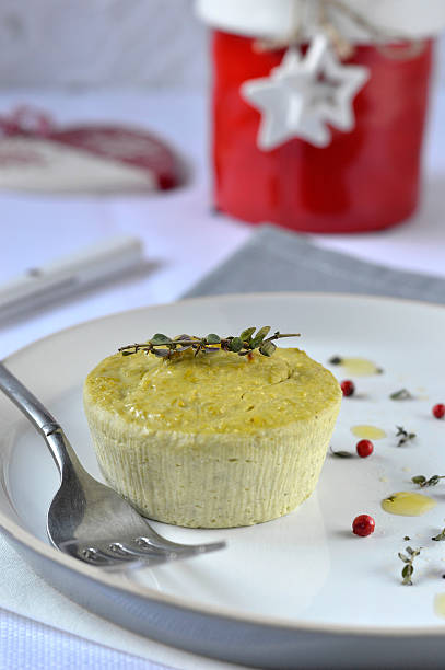 Flan with ricotta and green peas. stock photo