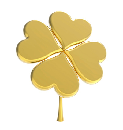 Golden clower with four leaves on white, 3d render