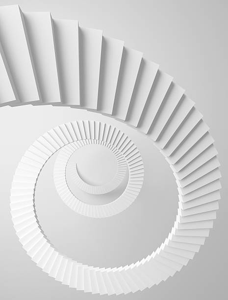istock Spiral stairs perspective background. Monochrome 3d illustration 462132077