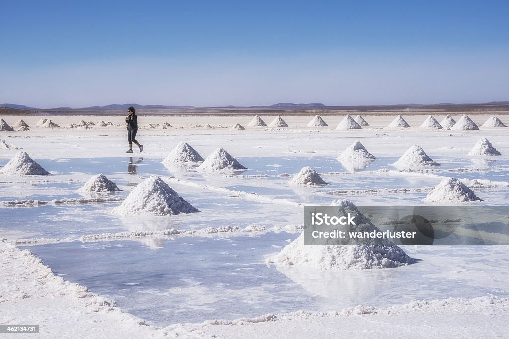 salt cones in desert Salt mounds extracted from salt plains, Salar de Uyuni, Colchani, Bolivia, South America Bolivia Stock Photo