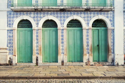 Traditional Portuguese colonial architecture color and syle in Sao Luis Brazil