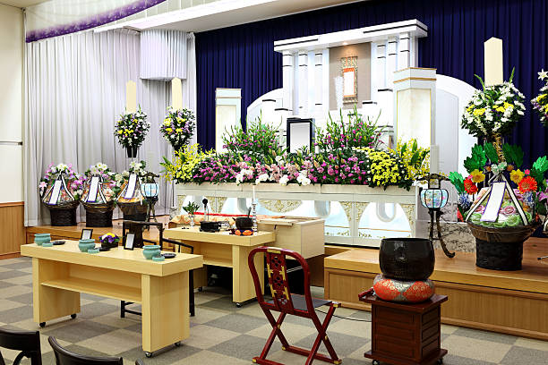 Funeral Funeral scene of japanese style funeral home chairs stock pictures, royalty-free photos & images