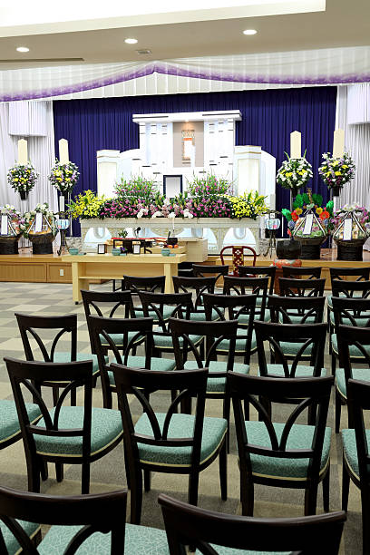 Funeral Funeral scene of japanese style funeral home chairs stock pictures, royalty-free photos & images
